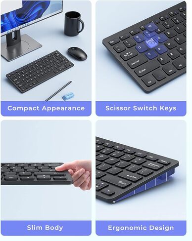 seenda Wireless Keyboard and Mouse Combo, Compact Small Keyboard Mouse Set with 2.4G USB Receiver, Slim Portable Keyboard and Silent Wireless Mouse for Laptop, Computer, Desktop, PC, Windows, Black in Saudi Arabia