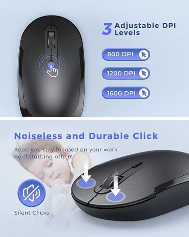 seenda Wireless Keyboard and Mouse Combo, Compact Small Keyboard Mouse Set with 2.4G USB Receiver, Slim Portable Keyboard and Silent Wireless Mouse for Laptop, Computer, Desktop, PC, Windows, Black in Saudi Arabia