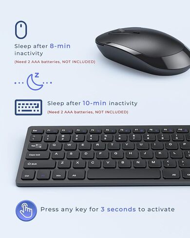 seenda Wireless Keyboard and Mouse Combo, Compact Small Keyboard Mouse Set with 2.4G USB Receiver, Slim Portable Keyboard and Silent Wireless Mouse for Laptop, Computer, Desktop, PC, Windows, Black in Saudi Arabia