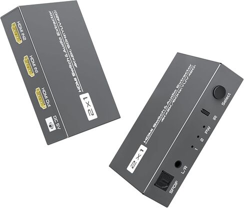 محول HDMI 2x1 مع TOSLINK Optical SPDIF ومخرج صوت ستيريو 3.5 مم، مستخرج صوت HDMI Switcher 2 مدخل، 1 مخرج مع جهاز تحكم عن بعد 4K@60hz(YUV420)، صندوق محول HDMI1.4b بمنفذين مع صوت in Kuwait
