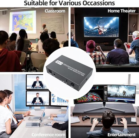 محول HDMI 2x1 مع TOSLINK Optical SPDIF ومخرج صوت ستيريو 3.5 مم، مستخرج صوت HDMI Switcher 2 مدخل، 1 مخرج مع جهاز تحكم عن بعد 4K@60hz(YUV420)، صندوق محول HDMI1.4b بمنفذين مع صوت in Kuwait