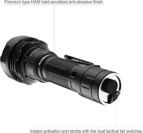 مصباح يدوي تكتيكي ACEBEAM Defender P18 مع مفتاح ذيل مزدوج، مصباح يدوي LED بقوة 5000 لومن عالي قابل لإعادة الشحن، مصباح يدوي بطول 688 ياردة مع مشبك عكسي، ستروب فوري للطوارئ والأمان in Kuwait