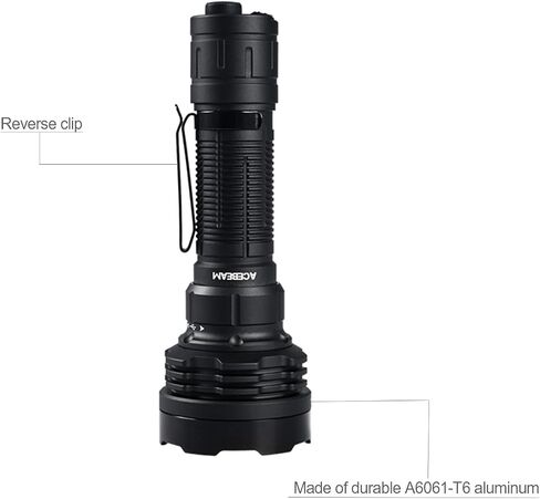 مصباح يدوي تكتيكي ACEBEAM Defender P18 مع مفتاح ذيل مزدوج، مصباح يدوي LED بقوة 5000 لومن عالي قابل لإعادة الشحن، مصباح يدوي بطول 688 ياردة مع مشبك عكسي، ستروب فوري للطوارئ والأمان in Kuwait