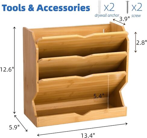 ZOOFOX Bamboo Wall File Holder, 4-Tier Vertical Hanging File Organizer with Bottom Flat Tray, Paper Document Magazine Rack for Office, School or Home in Saudi Arabia