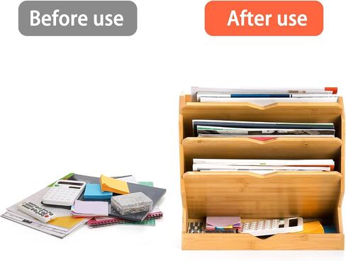 ZOOFOX Bamboo Wall File Holder, 4-Tier Vertical Hanging File Organizer with Bottom Flat Tray, Paper Document Magazine Rack for Office, School or Home in Saudi Arabia
