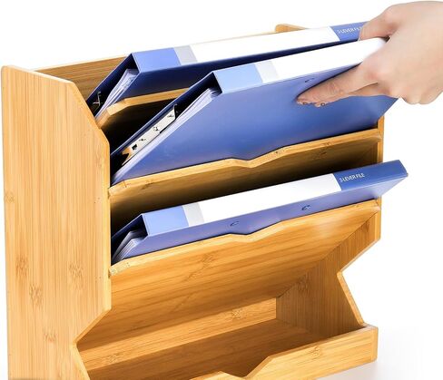ZOOFOX Bamboo Wall File Holder, 4-Tier Vertical Hanging File Organizer with Bottom Flat Tray, Paper Document Magazine Rack for Office, School or Home in Saudi Arabia