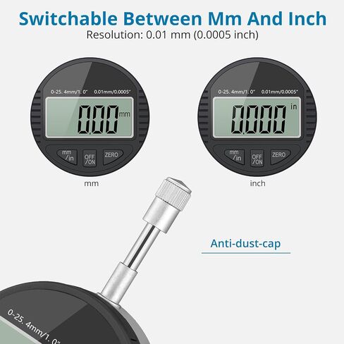 AUTOUTLET Digital Dial Indicator 0.01/0.0005'' Digital Indicator Probe Dial Test Gauge Range 0-25.4mm/1'' Dial Test Indicators Electronic Indicator Gauge Black in Saudi Arabia