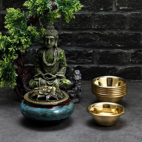 HOMSFOU 7 Pcs Copper Offering Bowl Holy Water Cups Buddha Worship Wine Sacrificial Tea Cups for Home Tibetan Buddhist Altar Supplies 7cm in Saudi Arabia