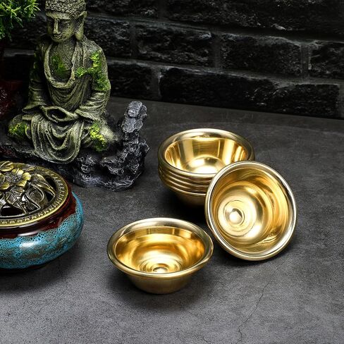 HOMSFOU 7 Pcs Copper Offering Bowl Holy Water Cups Buddha Worship Wine Sacrificial Tea Cups for Home Tibetan Buddhist Altar Supplies 7cm in Saudi Arabia