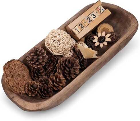 Decorative Wooden Dough Bowls Decor Vintage Long Natural Root Hand Carved Bowl Wooden Tray, Rustic Centerpiece Dining Room Table Centerpiece Potpourri Decor Display Bowl 16.5" L x 6" Wx2.8 H in Kuwait