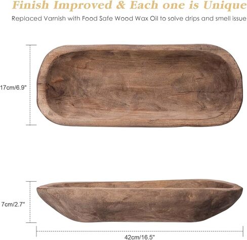 Decorative Wooden Dough Bowls Decor Vintage Long Natural Root Hand Carved Bowl Wooden Tray, Rustic Centerpiece Dining Room Table Centerpiece Potpourri Decor Display Bowl 16.5" L x 6" Wx2.8 H in Kuwait
