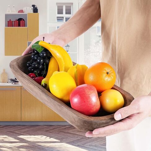 Decorative Wooden Dough Bowls Decor Vintage Long Natural Root Hand Carved Bowl Wooden Tray, Rustic Centerpiece Dining Room Table Centerpiece Potpourri Decor Display Bowl 16.5" L x 6" Wx2.8 H in Kuwait