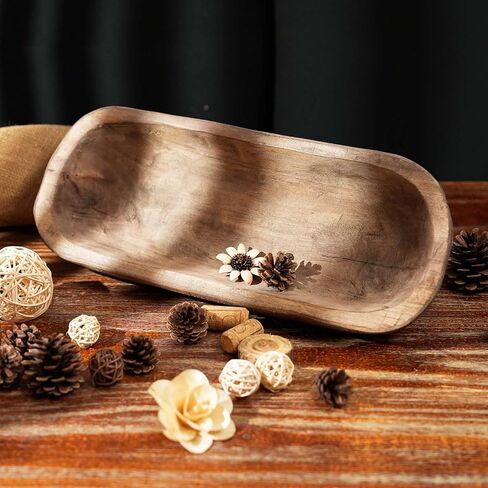 Decorative Wooden Dough Bowls Decor Vintage Long Natural Root Hand Carved Bowl Wooden Tray, Rustic Centerpiece Dining Room Table Centerpiece Potpourri Decor Display Bowl 16.5" L x 6" Wx2.8 H in Kuwait