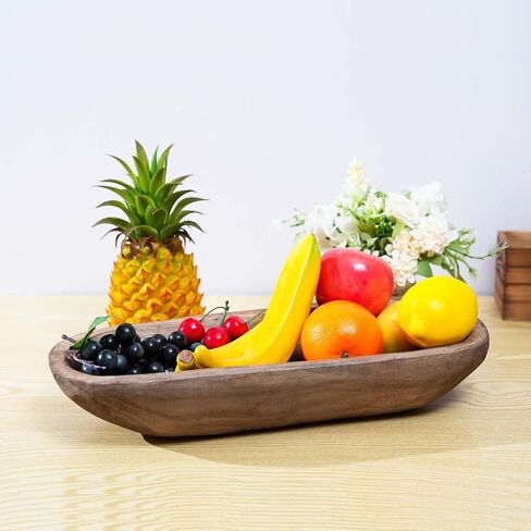 Decorative Wooden Dough Bowls Decor Vintage Long Natural Root Hand Carved Bowl Wooden Tray, Rustic Centerpiece Dining Room Table Centerpiece Potpourri Decor Display Bowl 16.5" L x 6" Wx2.8 H in Kuwait