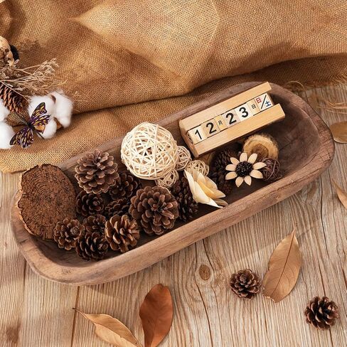 Decorative Wooden Dough Bowls Decor Vintage Long Natural Root Hand Carved Bowl Wooden Tray, Rustic Centerpiece Dining Room Table Centerpiece Potpourri Decor Display Bowl 16.5" L x 6" Wx2.8 H in Kuwait