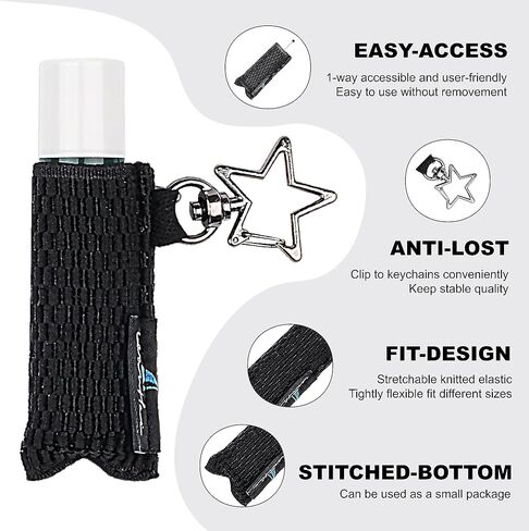 Lip Balm Holder - Lipstick Holder Keychain Chapstick insulated Sleeve Holder - Tight-Knit Elastic Pouch Holster Stretchable Clip On Travel Bag Accessories (3BlackStar) in Saudi Arabia