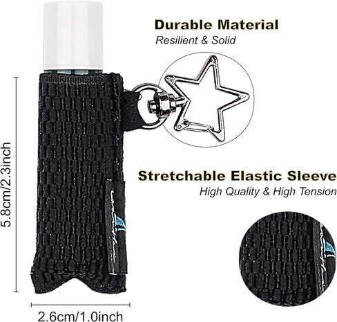 Lip Balm Holder - Lipstick Holder Keychain Chapstick insulated Sleeve Holder - Tight-Knit Elastic Pouch Holster Stretchable Clip On Travel Bag Accessories (3BlackStar) in Saudi Arabia
