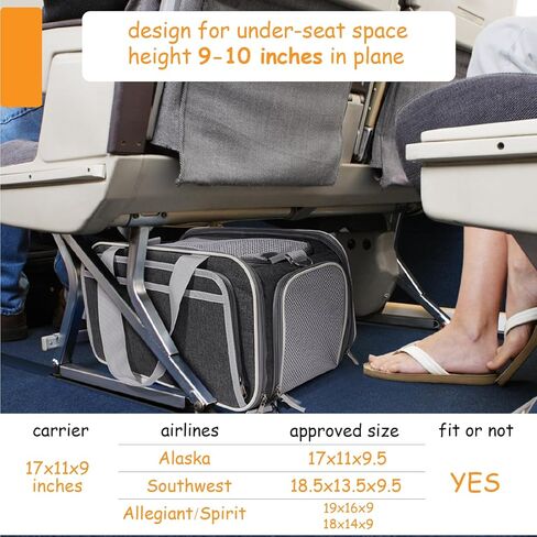 حاملة حيوانات أليفة معتمدة من شركة Allegiant Spirit Airlines مقاس 17 طولًا × 11 عرضًا × 9 ارتفاعًا مع جانبين قابلين للتوسيع، لقط واحد يقل وزنه عن 10 أرطال/كلب صغير يقل وزنه عن 5-7 أرطال. in Kuwait