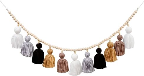 Tassel Garland, Boho Garland Decor with Wood Bead, Decorative Macrame Banner Wall Hanging for Girls Room Nursery Baby Shower Classroom (Earth Tone) in Saudi Arabia