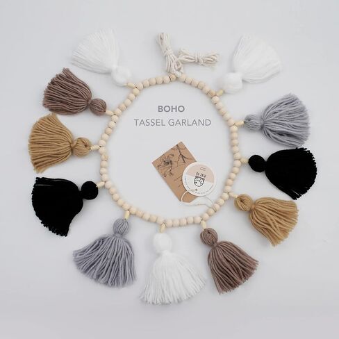 Tassel Garland, Boho Garland Decor with Wood Bead, Decorative Macrame Banner Wall Hanging for Girls Room Nursery Baby Shower Classroom (Earth Tone) in Saudi Arabia