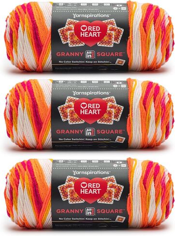 Red Heart All in One Granny Square Soft White - Amethyst Yarn - 3 Pack of 250g/8.8oz - 100% Acrylic - #4 Worsted (Medium) - 381m/417Yards - for Knitting, Crochet and Amigurumi in Saudi Arabia