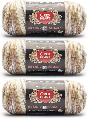 Red Heart All in One Granny Square Soft White - Amethyst Yarn - 3 Pack of 250g/8.8oz - 100% Acrylic - #4 Worsted (Medium) - 381m/417Yards - for Knitting, Crochet and Amigurumi in Saudi Arabia