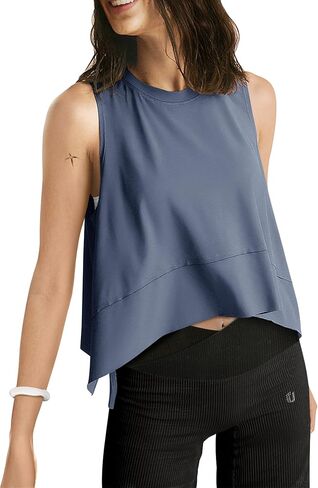 UEU اقتصاص تانك القمم للنساء تجريب اليوغا رياضية الصيف بلا أكمام فلوي سبليت الجانب الشق المتضخم فضفاضة تناسب المحملة in Kuwait