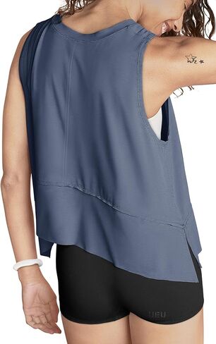 UEU اقتصاص تانك القمم للنساء تجريب اليوغا رياضية الصيف بلا أكمام فلوي سبليت الجانب الشق المتضخم فضفاضة تناسب المحملة in Kuwait