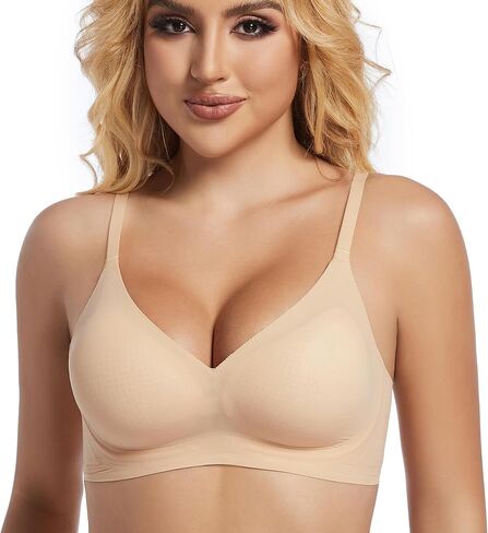 PRETTYWELL Comfort Push up Bras for Women Soft Underwire V Neck Bra Breathable Padded T Shirt Bralettes Seamless Everyday Bra in Saudi Arabia