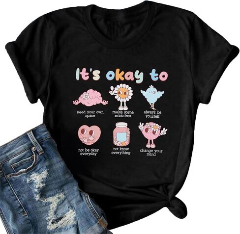 Mental Health Awareness Shirt Oversized Women Its Okay to Not Be Okay Shirts Mental Health Tops Inspirational Clothes in Saudi Arabia