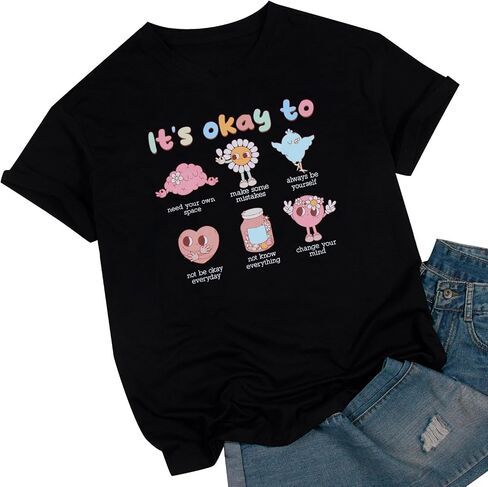 Mental Health Awareness Shirt Oversized Women Its Okay to Not Be Okay Shirts Mental Health Tops Inspirational Clothes in Saudi Arabia