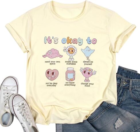 قميص للتوعية بالصحة العقلية للنساء كبير الحجم، لا بأس أن لا تكون بخير، قمصان للصحة العقلية، ملابس ملهمة in Kuwait