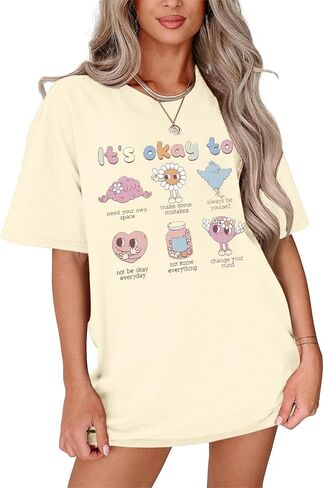 قميص للتوعية بالصحة العقلية للنساء كبير الحجم، لا بأس أن لا تكون بخير، قمصان للصحة العقلية، ملابس ملهمة in Kuwait