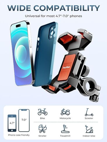 حامل هاتف للدراجة النارية، حامل هاتف للدراجة قابل للدوران 360 درجة، مشبك مقود للهاتف بقفل 1 ثانية، حامل هاتف خلوي لسكوتر الدراجة، ملحقات الدراجات النارية للهواتف الذكية مقاس 4.7 بوصة - 7 بوصة برتقالي in Kuwait