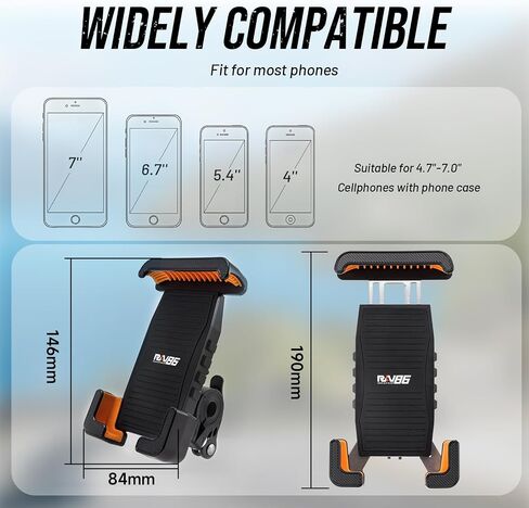 Motorcycle Phone Holder, Bicycle Phone Holder with Silicone, Upgrade Quick Install Handlebar Clip for Most Smartphones, Black in Saudi Arabia