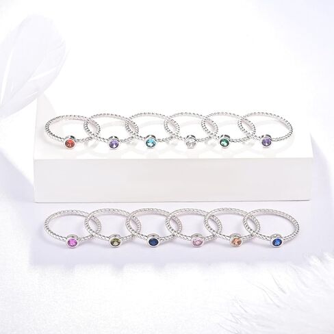 925 Sterling Silver Stackable Birthstone Rings for Women Teen Girls Colorful Cubic Zirconia Mothers Daughter Jewelry Gift Simple Promise Ring for Her in Saudi Arabia