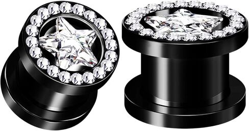 زوج من المسمار الأسود المؤكسد أنفاق اللحم الخارجي ثقب المجوهرات نقالة الأذن واضح ستار تشيكوسلوفاكيا كريستال القرط الفص المقابس in Kuwait