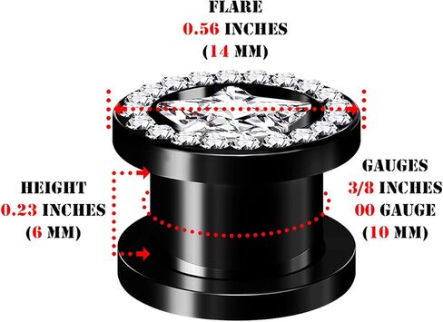 زوج من المسمار الأسود المؤكسد أنفاق اللحم الخارجي ثقب المجوهرات نقالة الأذن واضح ستار تشيكوسلوفاكيا كريستال القرط الفص المقابس in Kuwait