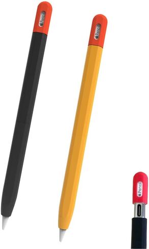 2 Pack Silicone Case for Apple Pencil USB C, Durable Thin Cover Sleeve, Lightweight Holder Grip for Apple Pencil 3rd Generation Protect Accessories (Black & Orange) in Saudi Arabia