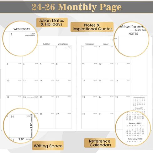 Monthly Planner 2024-2026 - Planner 2024-2026 Monthly, Jul. 2024 - Jun. 2026, 9’’ × 11’’, 2 Years Monthly Planner with Embossed Cover, Inner Pocket, Premium Paper, Elastic Closure in Saudi Arabia