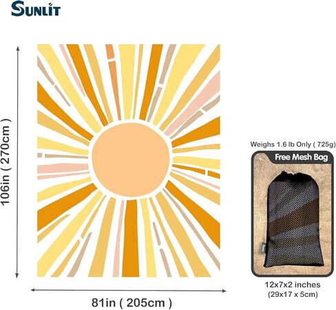 بطانية شاطئ ناعمة مضاءة بنور الشمس مقاس 106 بوصة × 81 بوصة مقاومة للرمل، حصيرة شاطئ خالية من الرمال مع جيب زاوية وحقيبة شبكية لحفلات الشاطئ والسفر والتخييم ومهرجان الموسيقى في الهواء الطلق، موجة أومبير أزرق وأبيض in Kuwait