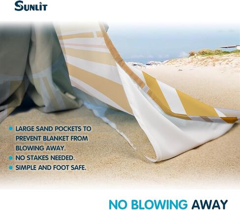 بطانية شاطئ ناعمة مضاءة بنور الشمس مقاس 106 بوصة × 81 بوصة مقاومة للرمل، حصيرة شاطئ خالية من الرمال مع جيب زاوية وحقيبة شبكية لحفلات الشاطئ والسفر والتخييم ومهرجان الموسيقى في الهواء الطلق، موجة أومبير أزرق وأبيض in Kuwait