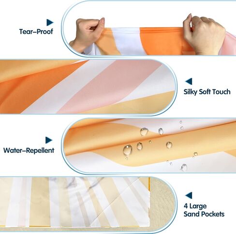 بطانية شاطئ ناعمة مضاءة بنور الشمس مقاس 106 بوصة × 81 بوصة مقاومة للرمل، حصيرة شاطئ خالية من الرمال مع جيب زاوية وحقيبة شبكية لحفلات الشاطئ والسفر والتخييم ومهرجان الموسيقى في الهواء الطلق، موجة أومبير أزرق وأبيض in Kuwait