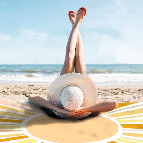 بطانية شاطئ ناعمة مضاءة بنور الشمس مقاس 106 بوصة × 81 بوصة مقاومة للرمل، حصيرة شاطئ خالية من الرمال مع جيب زاوية وحقيبة شبكية لحفلات الشاطئ والسفر والتخييم ومهرجان الموسيقى في الهواء الطلق، موجة أومبير أزرق وأبيض in Kuwait