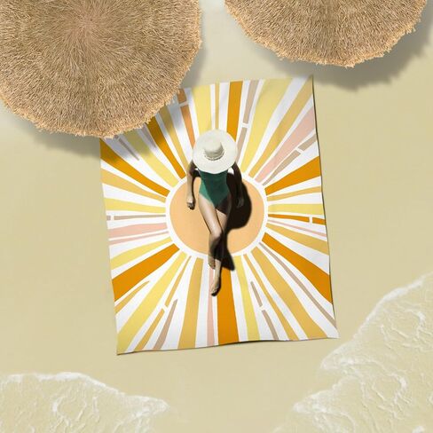 بطانية شاطئ ناعمة مضاءة بنور الشمس مقاس 106 بوصة × 81 بوصة مقاومة للرمل، حصيرة شاطئ خالية من الرمال مع جيب زاوية وحقيبة شبكية لحفلات الشاطئ والسفر والتخييم ومهرجان الموسيقى في الهواء الطلق، موجة أومبير أزرق وأبيض in Kuwait