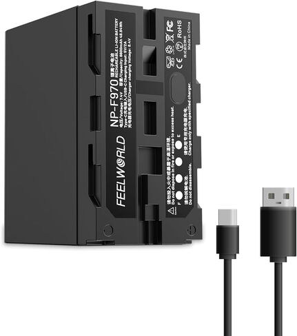 FEELWORLD NP-F970 Replacement Battery 6600mAh of NP-F970 F960 F950 F770 F750 F570 F550 for Monitor Video Light Video Transmission USB-C Charging(1 Pack) in Saudi Arabia