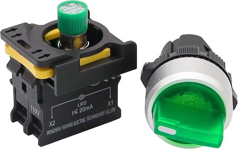 mxuteuk Green LED Light Voltage 110V-220V 22mm 1 NO 2 Positions Waterproof IP65 Latching Rotary Selector Switch 10A 600V LA155-A1-10XD-G in Saudi Arabia
