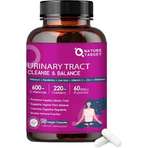 NATURE TARGET Probiotics for Women Urinary Tract Health with D Mannose & Cranberry - 60 Billion CFUs Vaginal Probiotics for Digestive Health, UTI & PH Balance with Prebiotics - 90 Capsules in Kuwait