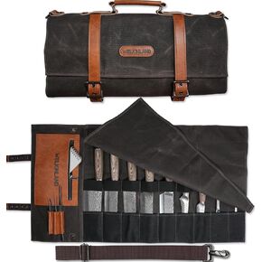 WELKINLAND 13-Pocket Knife Roll, Waxed-Canvas Leather Knife Roll Bag, Heavy-Duty Chef Knife Roll Bag, WaterProof Knife Wrap Roll, Portable Chef Knife Roll Up, Chef Knife Bags And Rolls in Kuwait