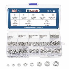 مجموعة متنوعة من صواميل سداسية 300 قطعة - [M1 M1.2 M1.4 M1.6 M2 M2.5 M3 M3.5] 304 الفولاذ المقاوم للصدأ 18-8 (A2-70) مجموعة صواميل الأجهزة للإصلاح والتجميع الميكانيكي، فضي in Kuwait